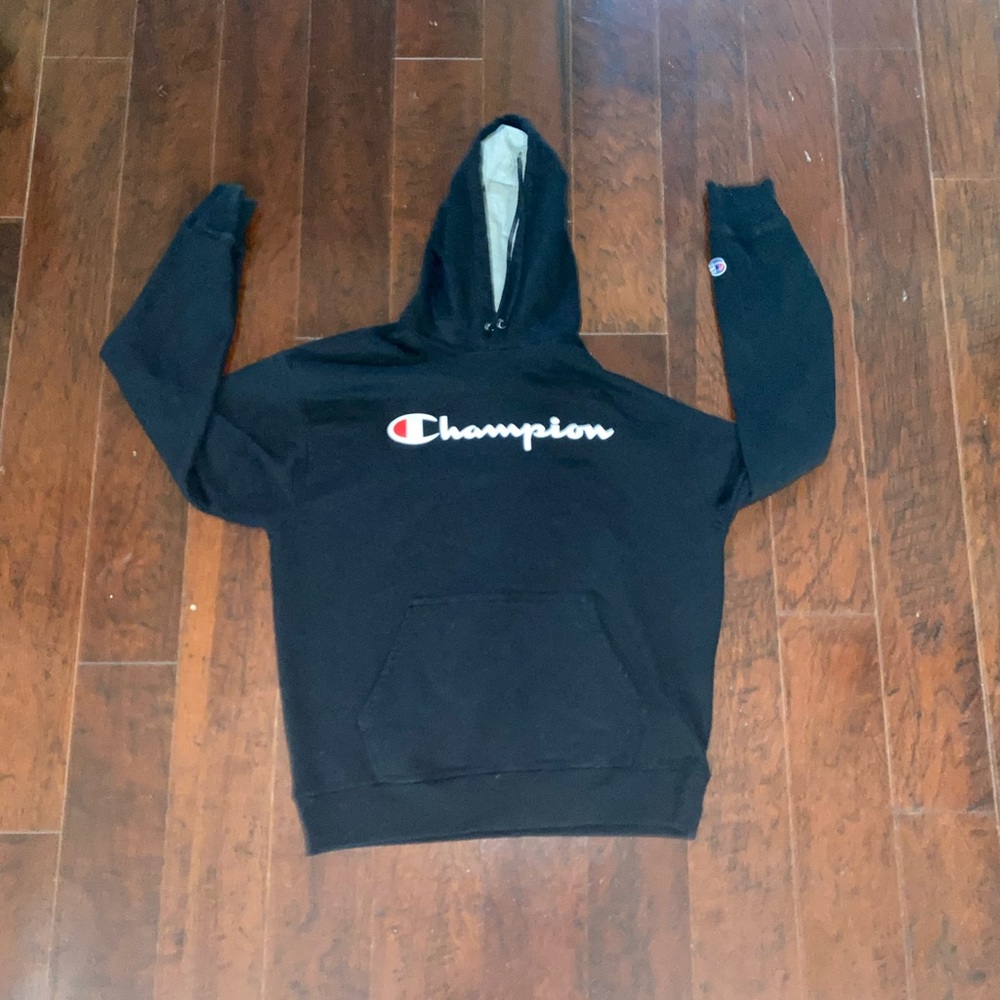 Men’s New Champion Reverse Weave Sweatshirt Hoodie in Black || SZ L